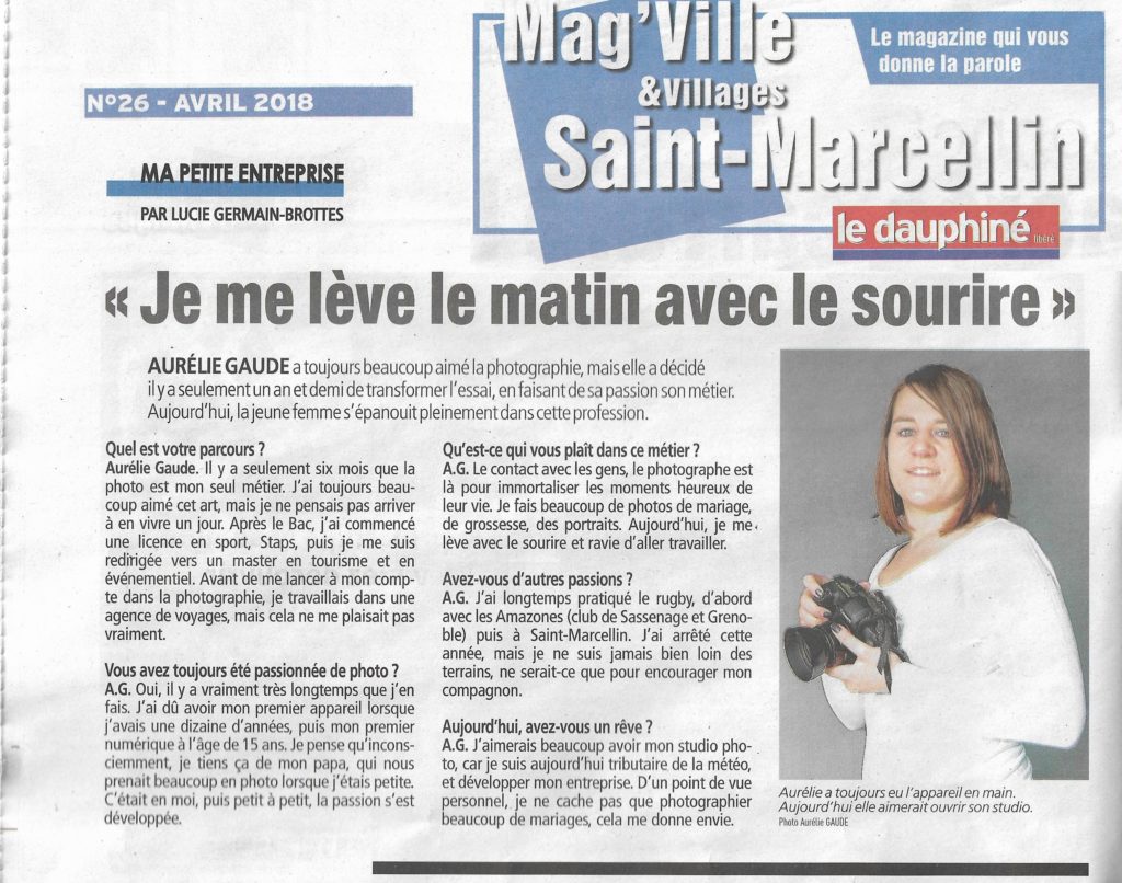 Article de presse publié dans Mag'Ville  Avril 2018  Aurélie Gaude